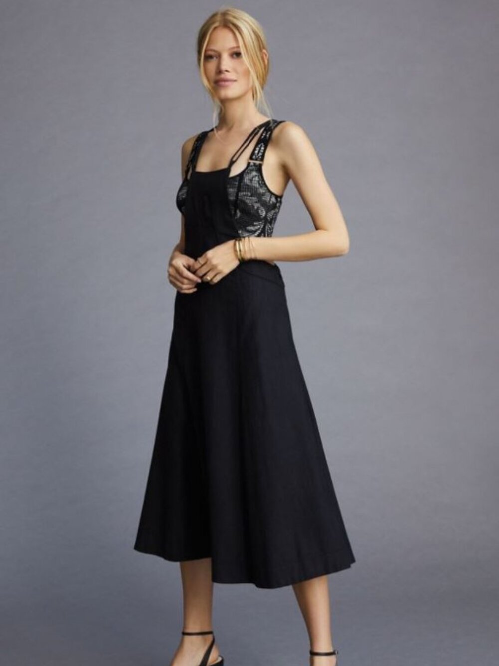 Anthropologie Modern Black Pinafore Overall Bib Dress, Size 12